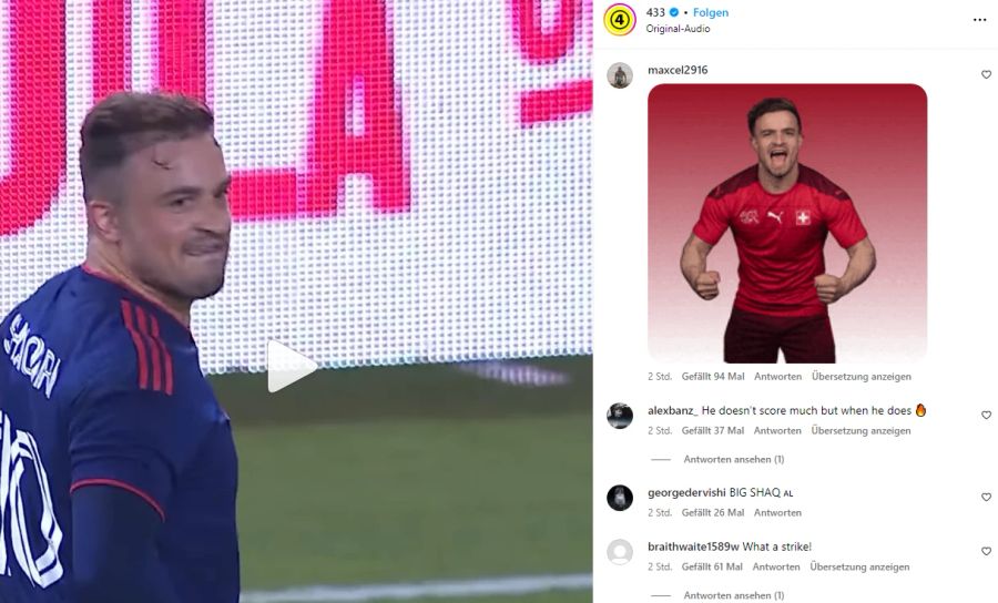 Nach seinem jüngsten Tor wird Xherdan Shaqiri in den Kommentaren auf Instagram und Twitter gefeiert.