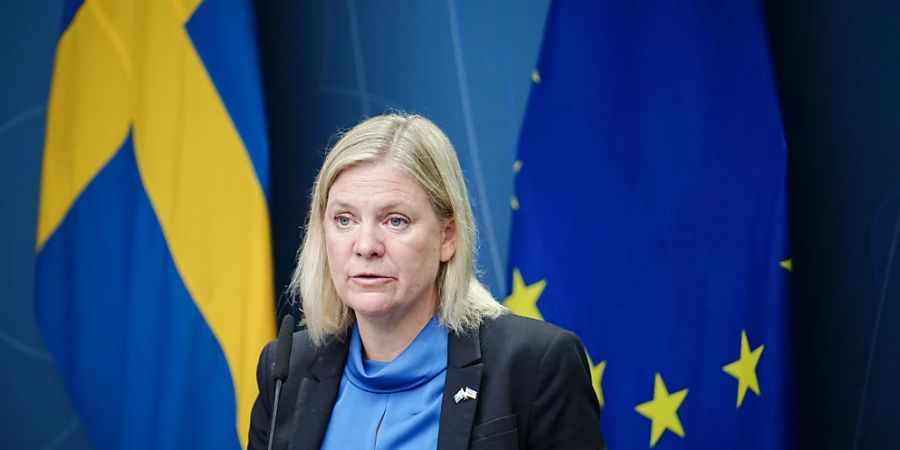 Magdalena Andersson, Ministerpräsidentin von Schweden, gibt eine Pressekonferenz. Foto: Kay Nietfeld/dpa