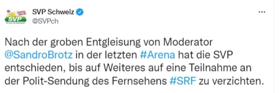 Die SVP bezeichnete den Rassismus-Vorwurf von Moderator Sandro Brotz gegenüber Aeschi als «grobe Entgleisung».