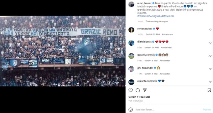 Die Fans von Atalanta Bergamo ehren Remo Freuler beim Serie-A-Spiel vom Samstag. Atalanta Bergamo
