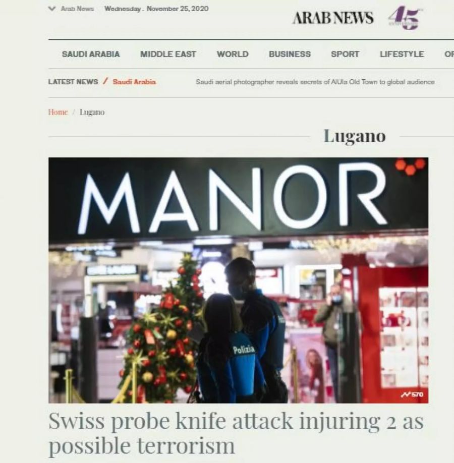 So berichtete «Arab News» über den Angriff in Lugano.