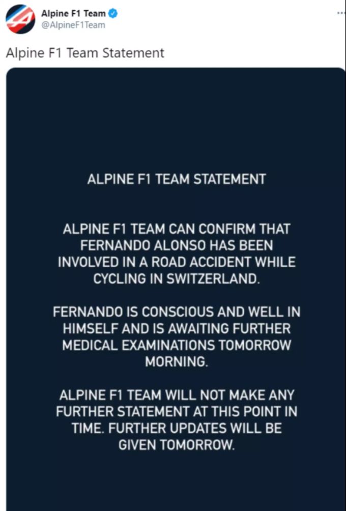 Das Statement des Alpine F1 Team, dem Rennstall von Fernando Alonso. Fernando Alonso