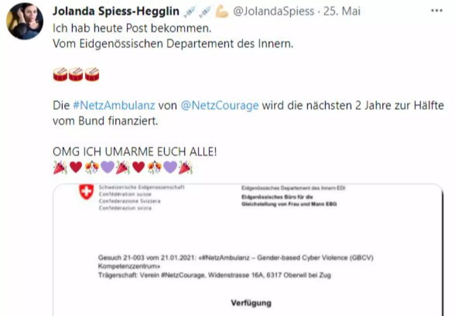 Jolanda Spiess-Hegglin Tweet