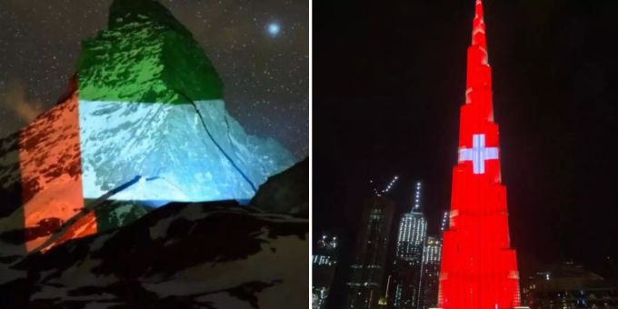 Eindrückliche Bilder - Schweizer Kreuz erleuchtet den Burj Khalifa