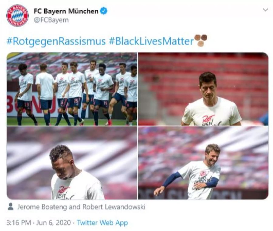 «Rot gegen Rassismus»: Bayern München setzt sich vor dem Spiel gegen Leverkusen für mehr Toleranz, Respekt und Menschlichkeit ein.