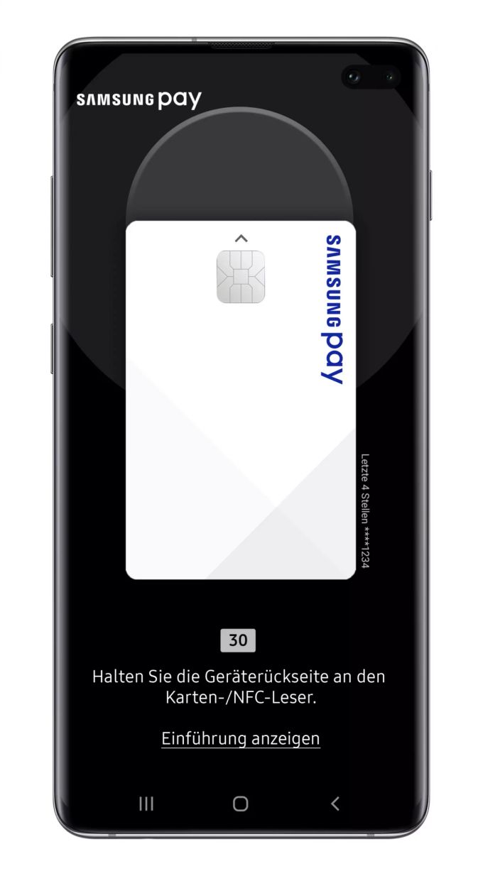 Auf einem Smartphone sieht man die Funktionsweise von Samsung Pay. Samsung Pay