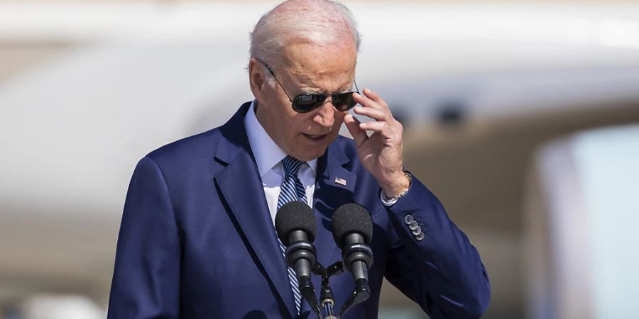 ARCHIV - Joe Biden, Präsident der USA, spricht während einer Ankunftszeremonie nach seiner Ankunft auf dem Ben-Gurion-Flughafen. Foto: Ilia Yefimovich/dpa