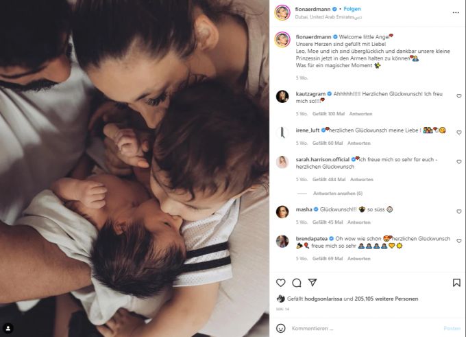 Fiona Erdmann verkündete die Geburt ihrer Tochter Mitte Mai auf Instagram. fiona erdmann