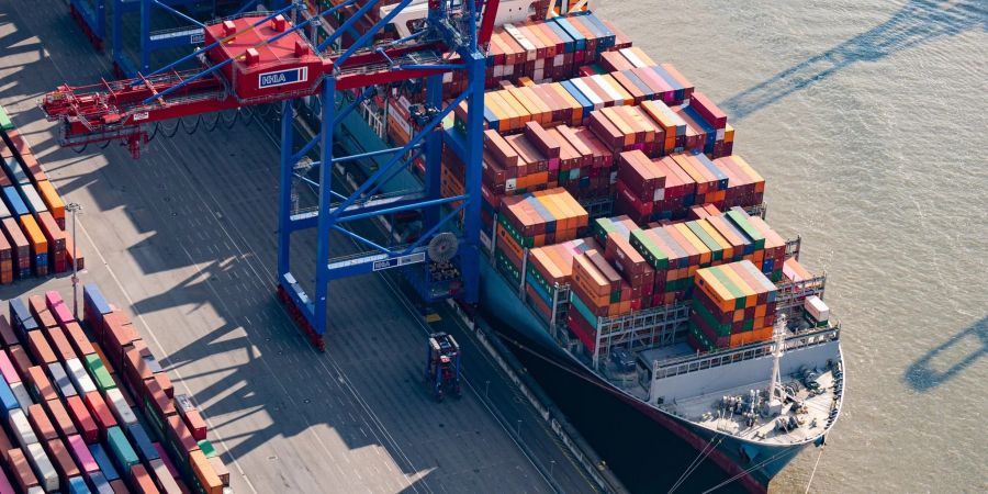 Ein Containerschiff im Hamburger Hafen.