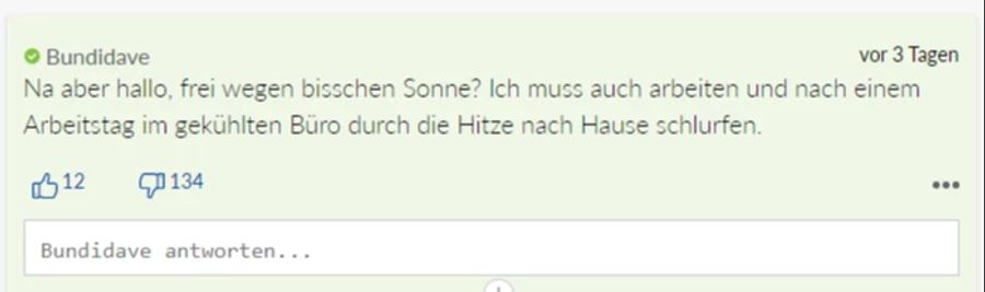 «Bundidave» bekam so einige negative Reaktionen auf seinen Kommentar.