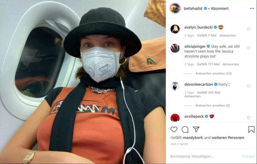 Bella Hadid schützt sich vor dem Coronavirus.