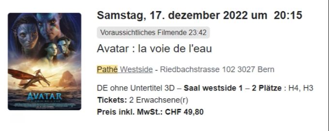Wer Avatar 3D in einem Kino von Pathé schauen will, bezahlt pro Ticket 24,90 Franken. Kino