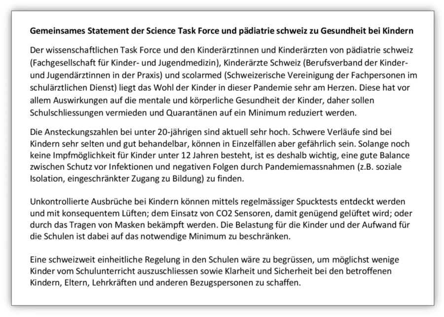 Gemeinsames Statement Taskforce Pädiatrie