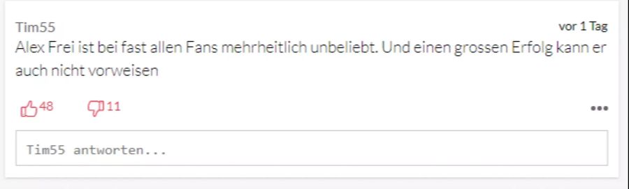 Dieser User stellt sich quer. Er will von Alex Frei nichts wissen.