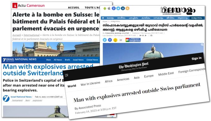 Die internationalen Schlagzeilen über die Evakuierung des Bundeshauses waren meist fast ganz korrekt. Schlagzeilen Evakuierung Bundeshaus