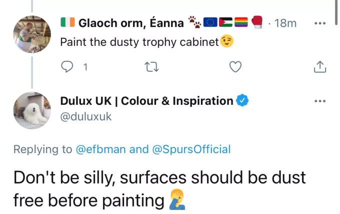 Dulux macht sich über Tottenham Hotspur lustig. Tottenham Hotspur