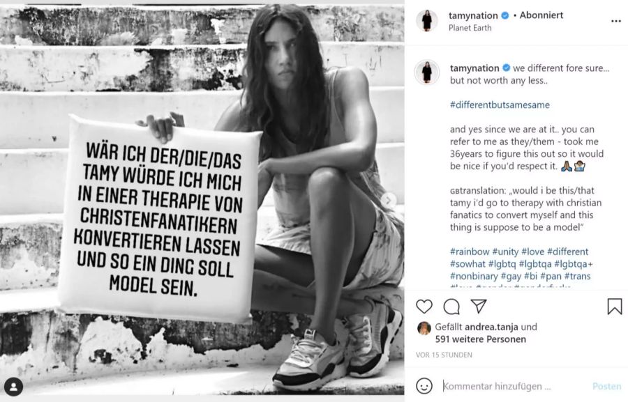 Tamy Glauser outete sich auf Instagram als non-binär.