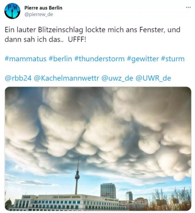 Über Berlin formten sich sogenannte «Mammatus-Wolken». Berlin Wetter Schweiz