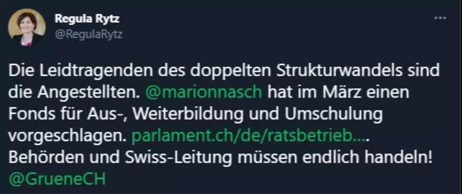 Mehrere linke Politikerinnen fordern Weiterbildungen oder Umschulungen für Betroffene. So zum Beispiel Regula Rytz (Grüne),
