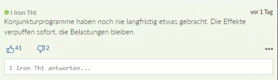 Konjunkturprogramme seien laut Iron sowieso nur Schwachsinn.