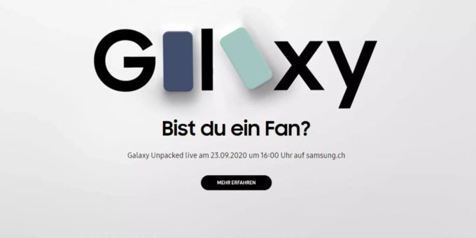 Das Samsung Galaxy Unpacked Event wird mit dem Slogan «Bist du ein Fan?» beworben Samsung Galaxy Unpacked Event