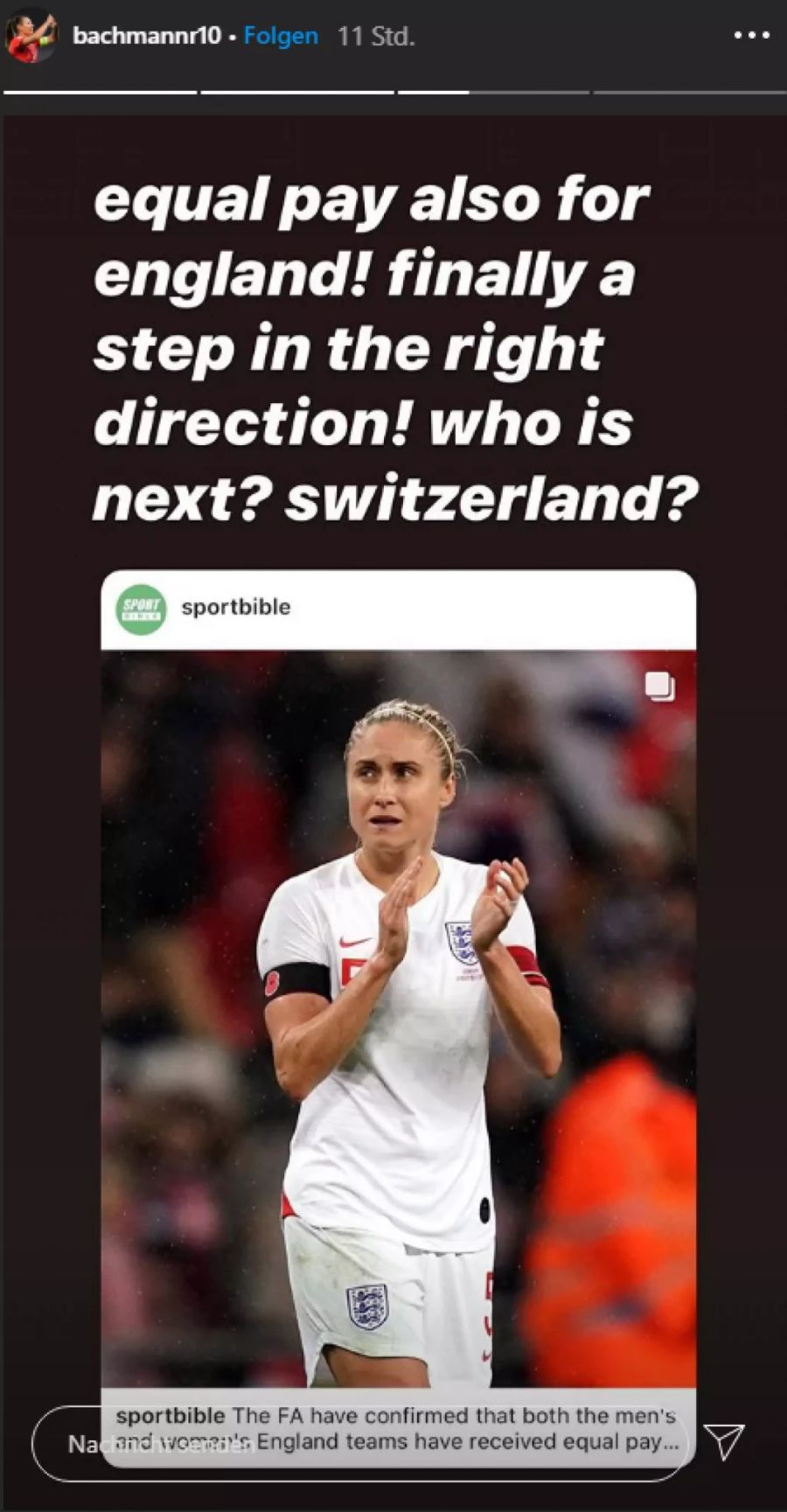 Ramona Bachmann ist sehr erfreut über die Entwicklungen im Frauenfussball in England und Brasilien.