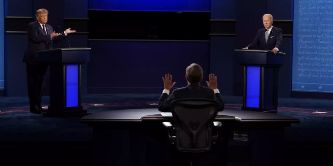 Chris Wallace versuchte durch die TV-Debatte zwischen Donald Trump und Joe Biden zu steuern – das gelang ihm überhaupt nicht. Chris Wallace Donald Trump