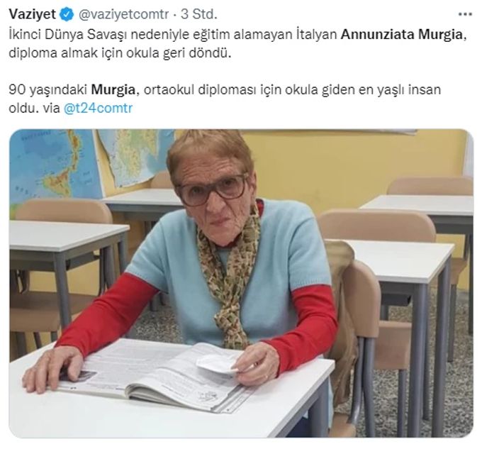 Annunziata Murgia (90) will im Juni endlich das Schulexamen machen. Good News 90-Jährige Schulabschluss