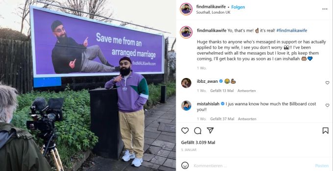 So geht Werbung: Malik aus London hofft auf die grosse Liebe. ehe plakat