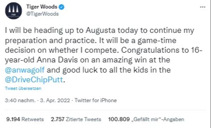 Tiger Woods spricht via Twitter über ein mögliches Comeback. Tiger Woods