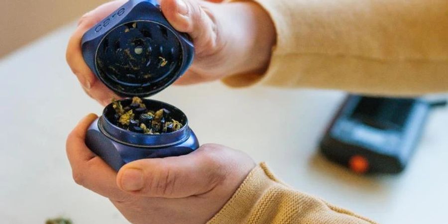 Eine Frau öffnet einen Grinder, in dem medizinisches Cannabis zerkleinert wurde. Die Ampel-Regierung will eine kontrollierte Abgabe von Cannabis an Erwachsene auch zu Genusszwecken erlauben. Foto: Philipp von Ditfurth/dpa