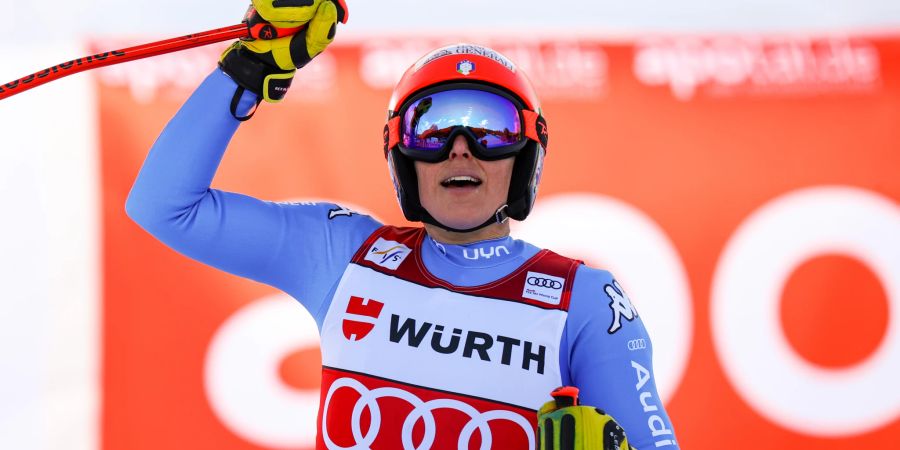 Federica Brignone jubelt über ihren Sieg im Garmisch-Super-G.