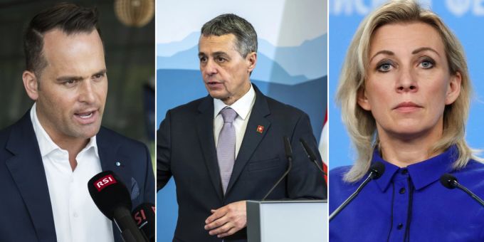 Die Sprecherin des russischen Aussenministeriums Maria Sacharowa (rechts) hat die Äusserungen von Ignazio Cassis zum Ukraine-Krieg stark verurteilt. Schweizer Aussenpolitiker halten die Rhetorik des Bundesrats für berechtigt. Cassis Müller Ukraine-Krieg Russland
