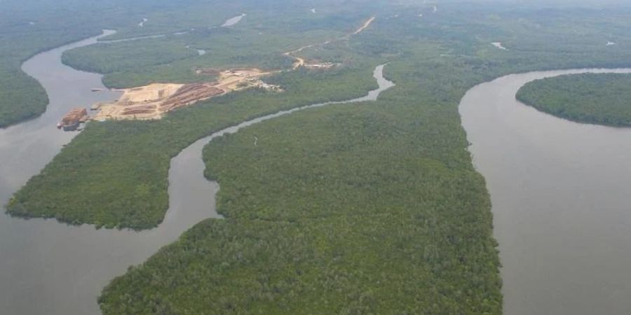 Die Aufnahme zeigt die Gegend in Ostkalimantan auf Borneo, in der Nusantar. Hier soll die künftige Hauptstadt Indonesiens entstehen. Foto: -/Jaringan Advokasi Tambang (Jatam)/dpa/Handout