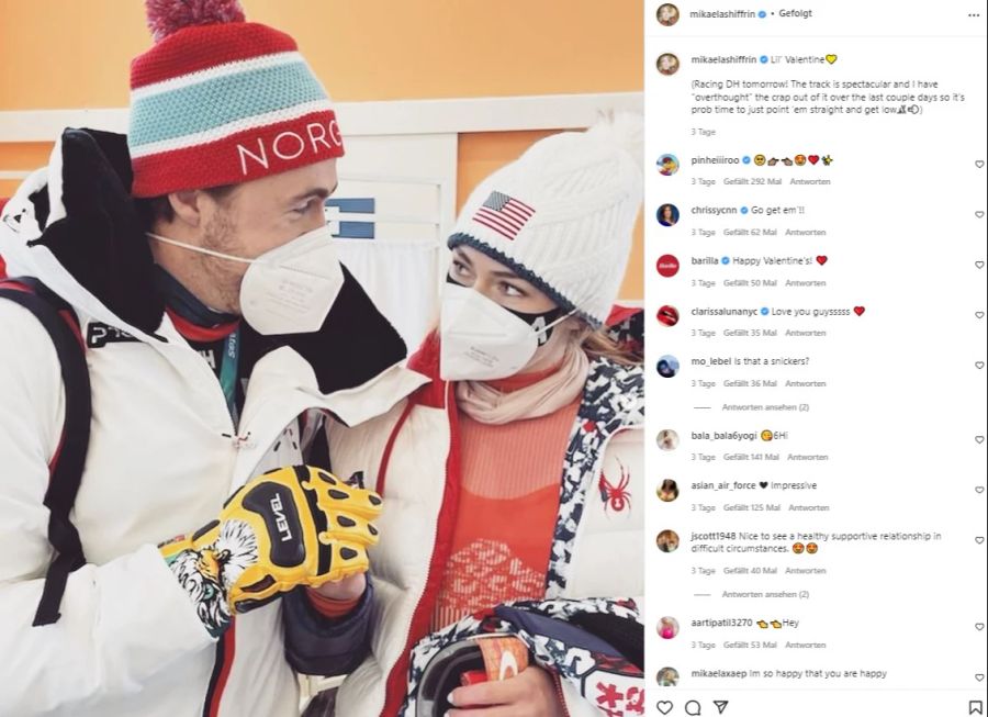 Mikaela Shiffrin und ihr Freund Aleksander Kilde am Valentinstag in Peking.