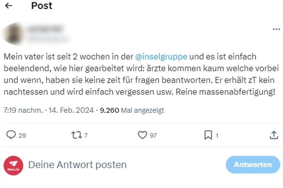 Der Angehörige machte seine Kritik auf Twitter öffentlich.