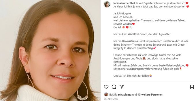 Ladina Blumenthal gibt sich spirituell. Ladina Blumenthal