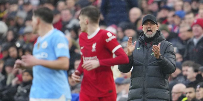 Jürgen Klopp während dem Spiel des FC Liverpool gegen Manchester City. Jürgen Klopp Liverpool