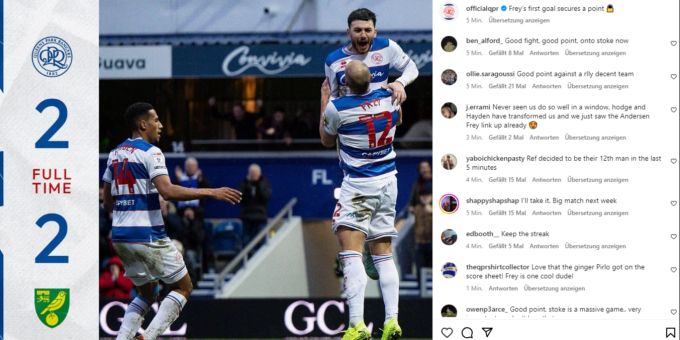 Michael Frey sichert den Queens Park Rangers einen Punkt. michael frey