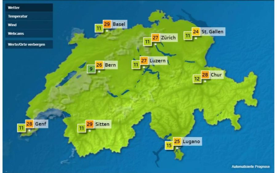 Auch wenn am Sonntag mit einzelnen Schauern gerechnet werden muss, klettern die Temperaturen auf bis zu 29 Grad.