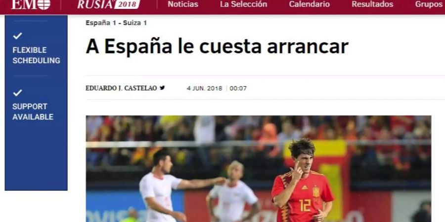 «El Mundo», die zweitgrösste Zeitung Spaniens, spricht von «Startproblemen» ihres Teams und bezeichnet die Schweiz als «ungemütlichen Gegner».