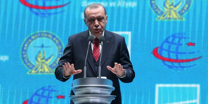 Recep Tayyip Erdogan, Staatspräsident der Türkei, spricht auf der Eröffnungsfeier des neuen Internationalen Flughafens Istanbul.