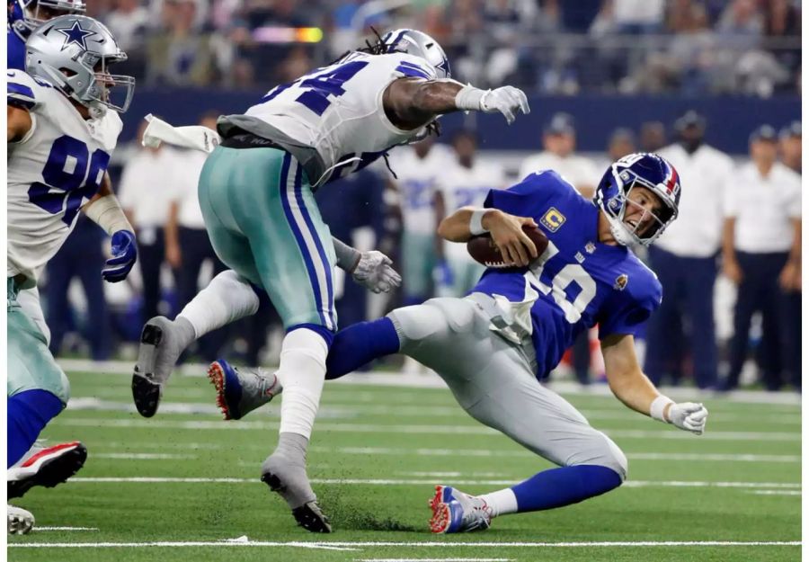 Zwei Niederlagen in zwei Spielen für die New York Giants – und das trotz einer Top-Offensive um Odell Beckham Jr. und Rookie Saquon Barkley. Doch ohne eine vernünftige O-Line wird es für den bislang eher dürftig agierenden Quarterback Eli Manning schwierig, sein Team in die Playoffs zu führen.