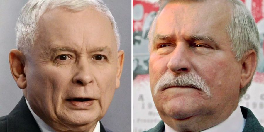 Der Chef der polnischen Regierungspartei, Jaroslaw Kaczynski (l,) und der polnische Friedensnobelpreisträger und einstige Arbeiterführer, Lech Walesa.