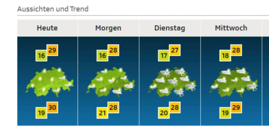 Es bleibt heiss, die Gewittergefahr nimmt jedoch zu.