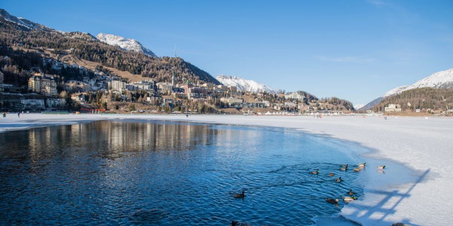 Der vereiste St. Moritzersee im Winter. - Oberengadin