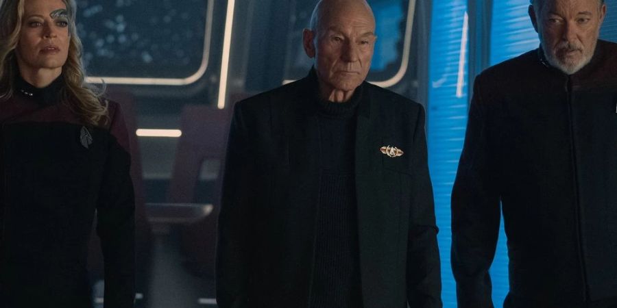 Jeri Ryan, Patrick Stewart und Jonathan Frakes (v.l.n.r.) in Staffel drei von «Star Trek: Picard».