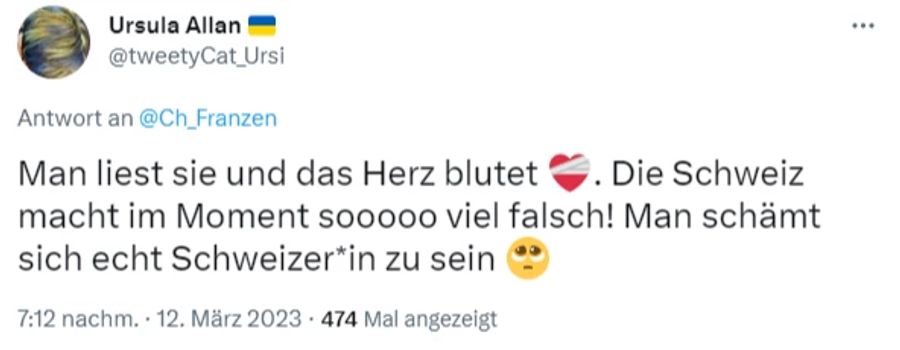 «Die Schweiz macht im Moment so viel falsch!», kritisiert eine andere Nutzerin.