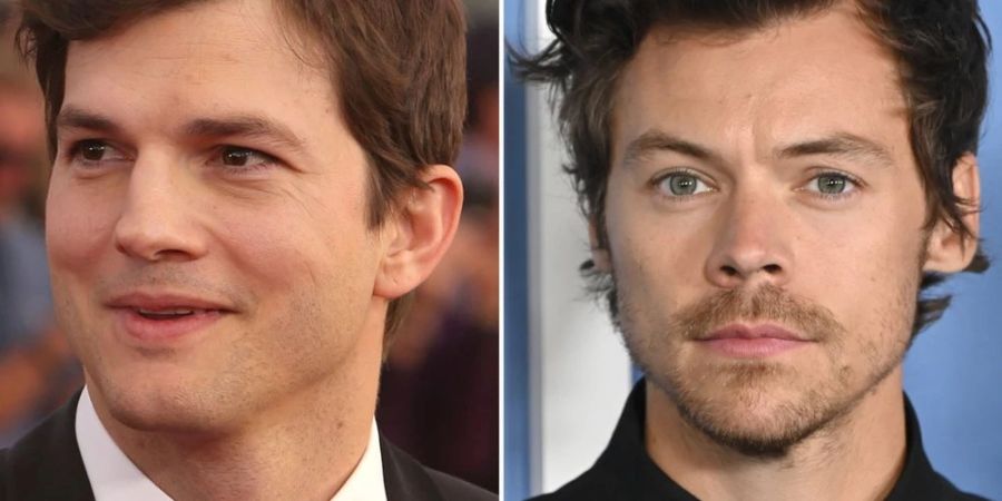 Ashton Kutcher (li.) erkannte Harry Styles (re.) einst nicht auf einer Karaoke-Party.