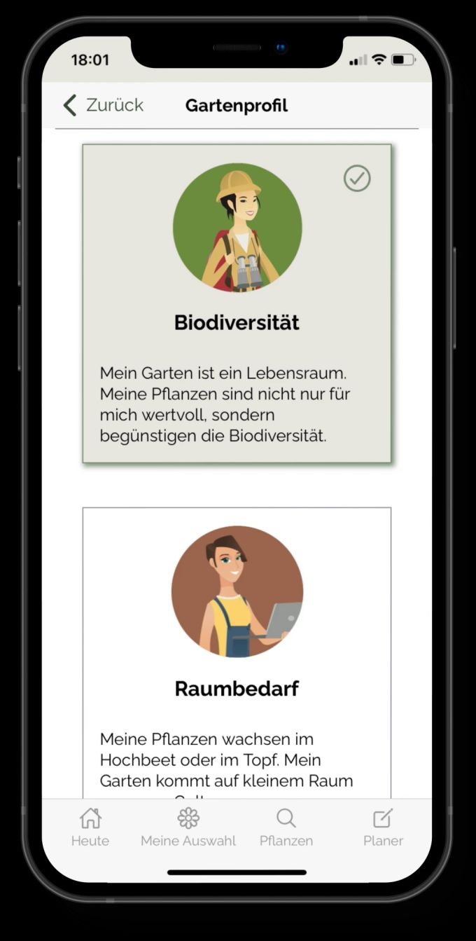 Bei der Anmeldung kann der User seine Pflanzen-Präferenzen angeben. Coaduno App